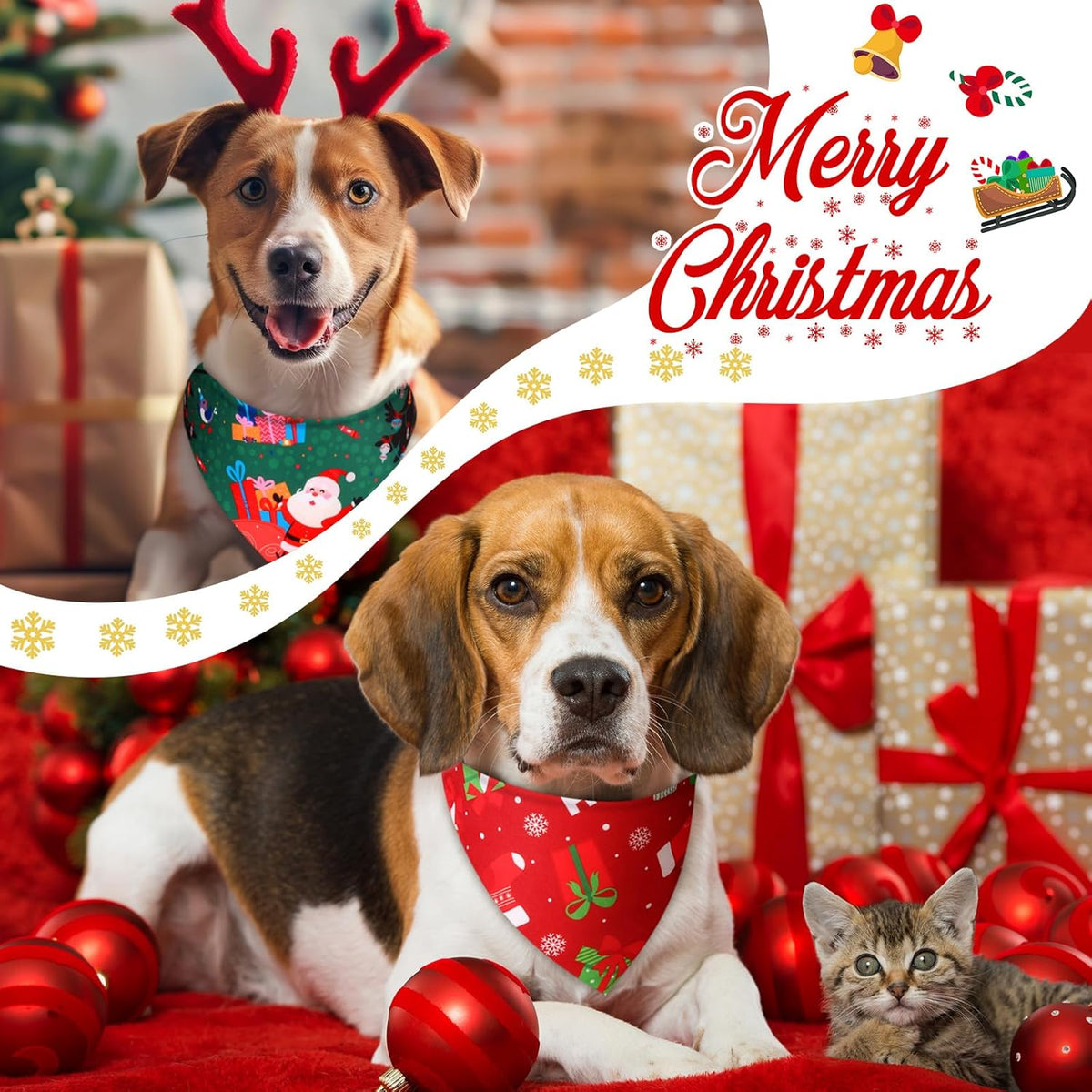 Abbylike 100 Pcs Christmas Dog Bandanas Bulk Xmas Bandanas for Dogs Triangle Kerchief Bibs Scarf