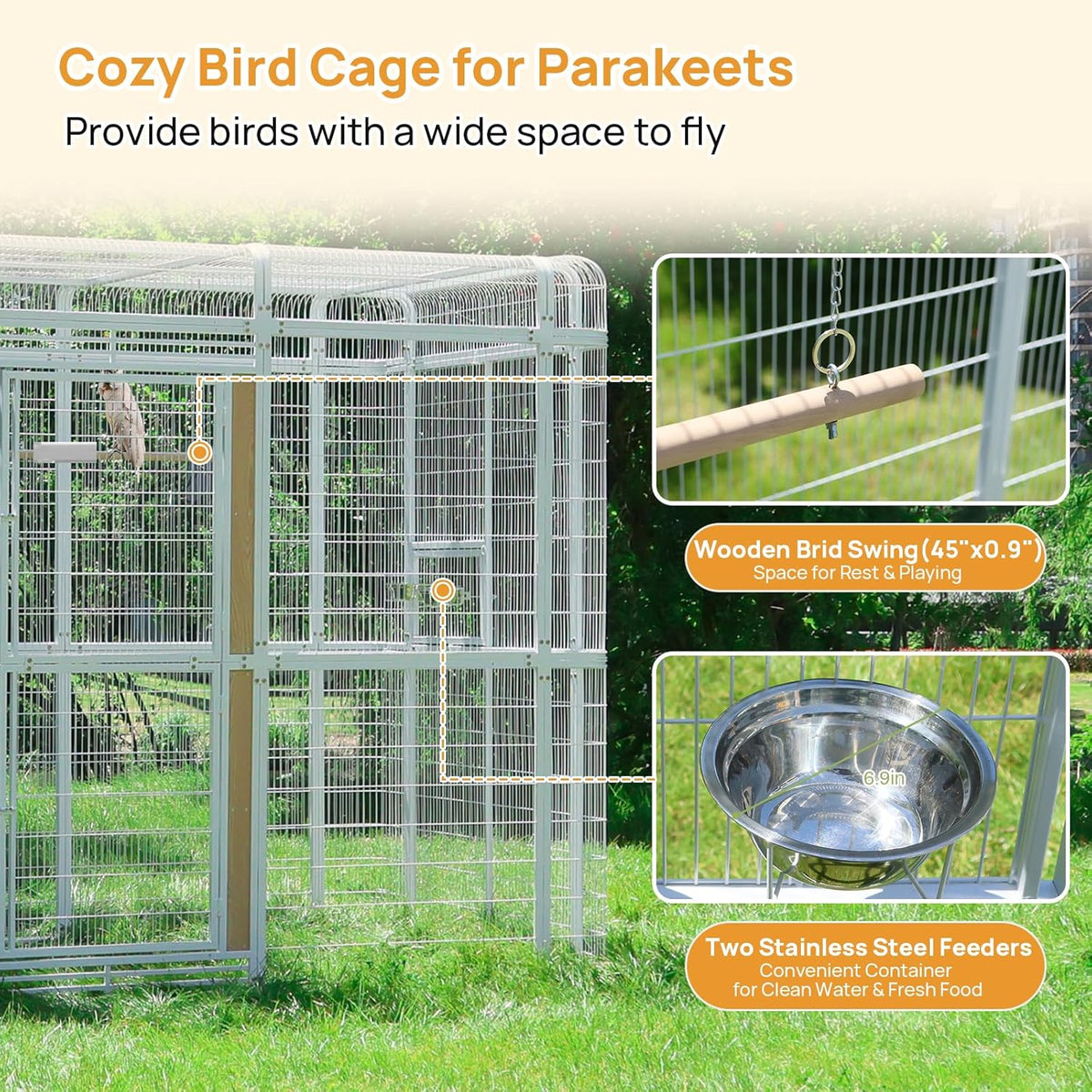 Large Bird Cage for Parakeets Outdoor Bird Aviary Parrot Cage with Perch, Walk-in Heavy Duty