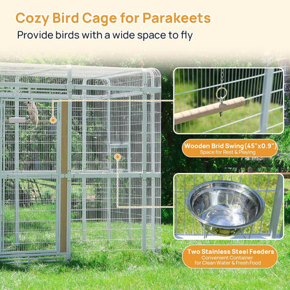 Large Bird Cage for Parakeets Outdoor Bird Aviary Parrot Cage with Perch, Walk-in Heavy Duty