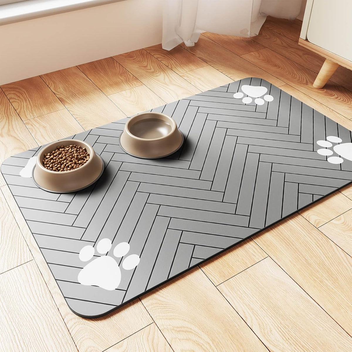 Pet Feeding Mat-Absorbent Pet Placemat for Food and Water Bowl, with Waterproof Rubber Backing