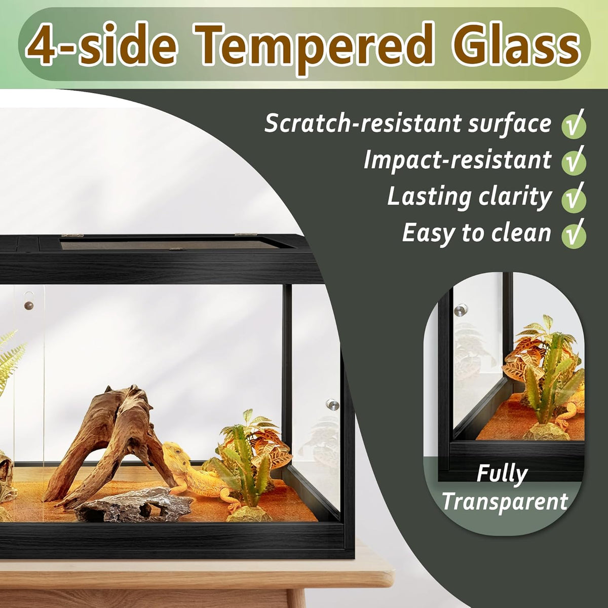 PROLEE Bearded Dragon Tank,Tempered Glass Reptile Tank with Mesh Roof and Front Sliding