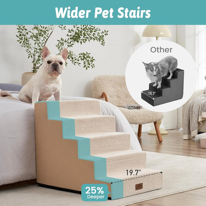 Dog Stairs for Small Dogs, 5 Tier Wider Pet Stairs for High Beds, 23.6" H Non-Slip Dog Steps for