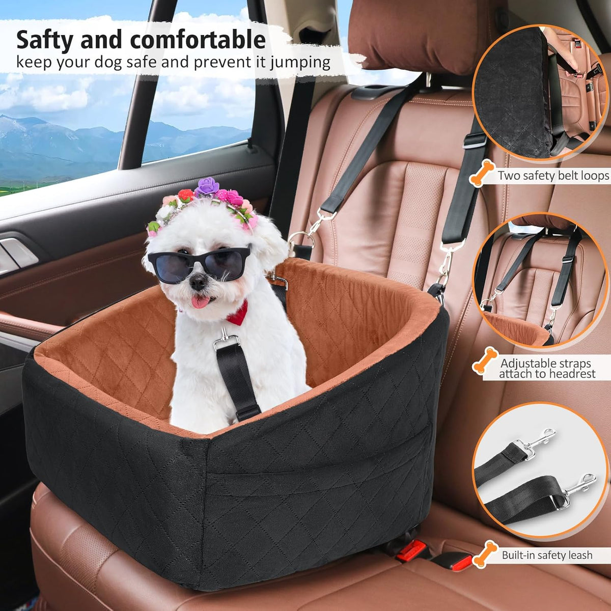 Dog Car Seat for Small Medium Dogs,Detachable Washable Dog Booster Seat Under 30lbs, Pet Car Seats