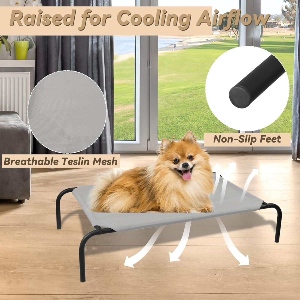 PHYEX Raised Pet Cot for Small Pets, Elevated Dog Bed with Breathable Mesh, Sturdy Steel Frame for