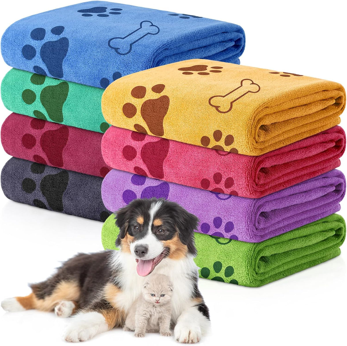 Chumia 8 Pcs Dog Towels for Drying Dogs Cats Pet Towels Bulk Puppy Microfiber Quick Drying Paw Bath