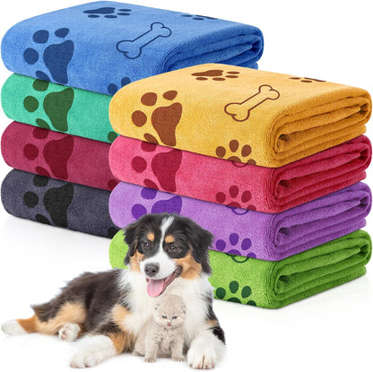 Chumia 8 Pcs Dog Towels for Drying Dogs Cats Pet Towels Bulk Puppy Microfiber Quick Drying Paw Bath
