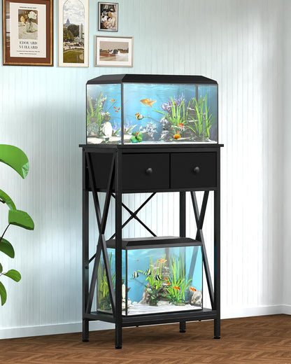 Fish Tank Stand for 5-10 Gallon Fish Tank: Aquarium Stand with Power Outlet - Metal 10 Gallon Tank