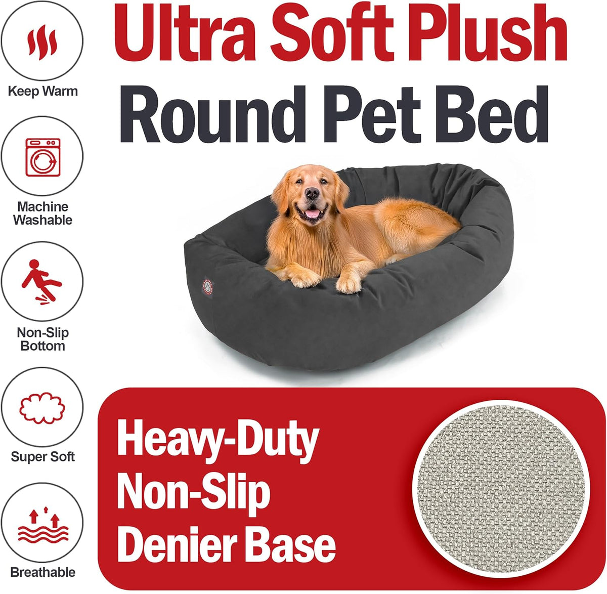 Majestic Pet 40 Inch Suede Calming Dog Bed Washable 40x29x9 (Inch) – Cozy Soft Round Donut Dog Bed