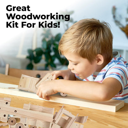 Kraftic Woodworking Building Kit for Kids, with 3 Educational DIY Carpentry Construction Wood Model