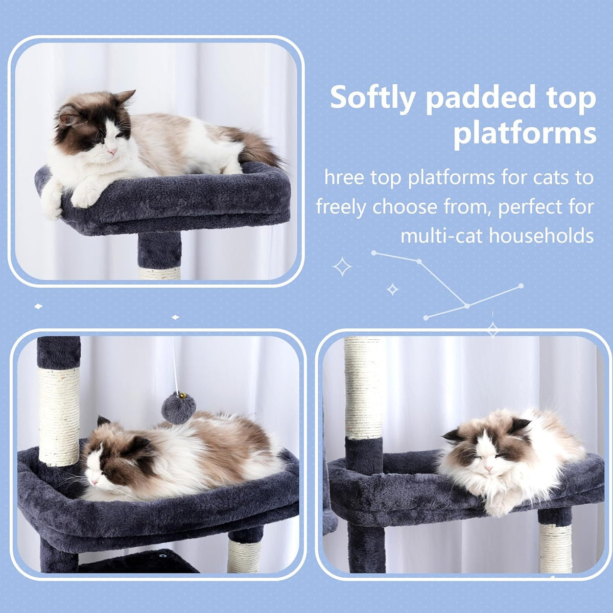 Hey-brother Cat Tree Tower, Scratching Posts with a Extended Part, Wide Platforms, Cozy Condos