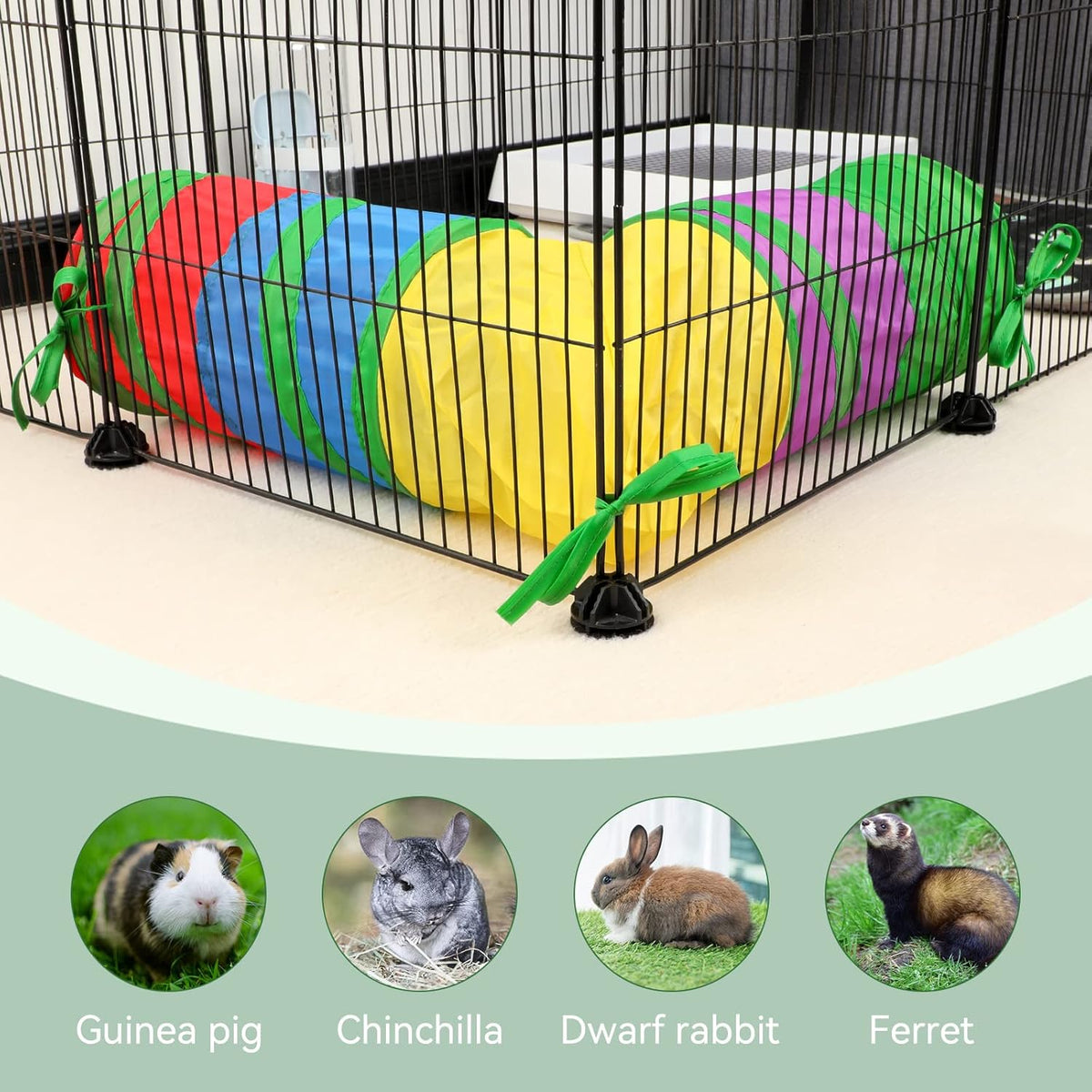 Rypet Guinea Pig Tunnels and Tubes Collapsible 2 Way and L-Type Tunnel with Interactive Ball Small