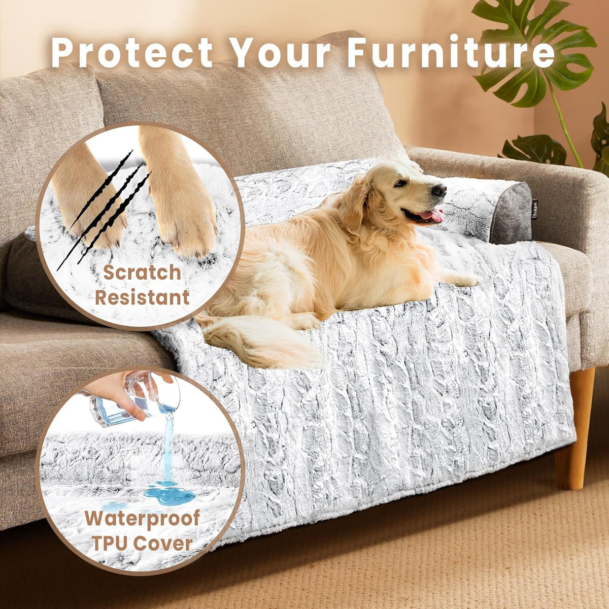 Calming Large Dog Bed for Couch – 41"x37" Washable Non-Slip Plush Sofa Protector for Dogs