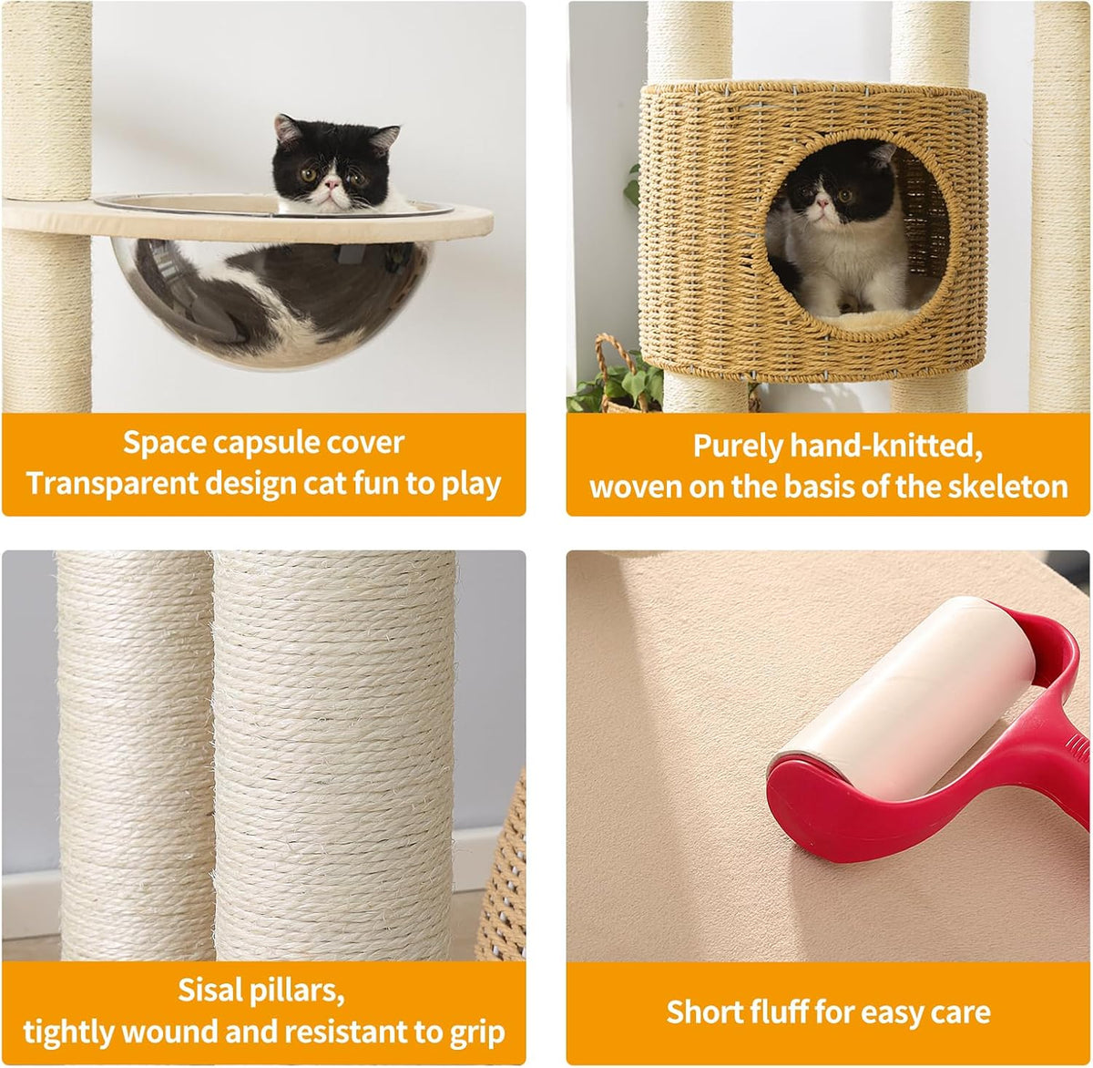 2025 Modern Cat Tree Tower for Large Cats, Advanced Space Module Cat's Nest, Hand Woven Multilevel