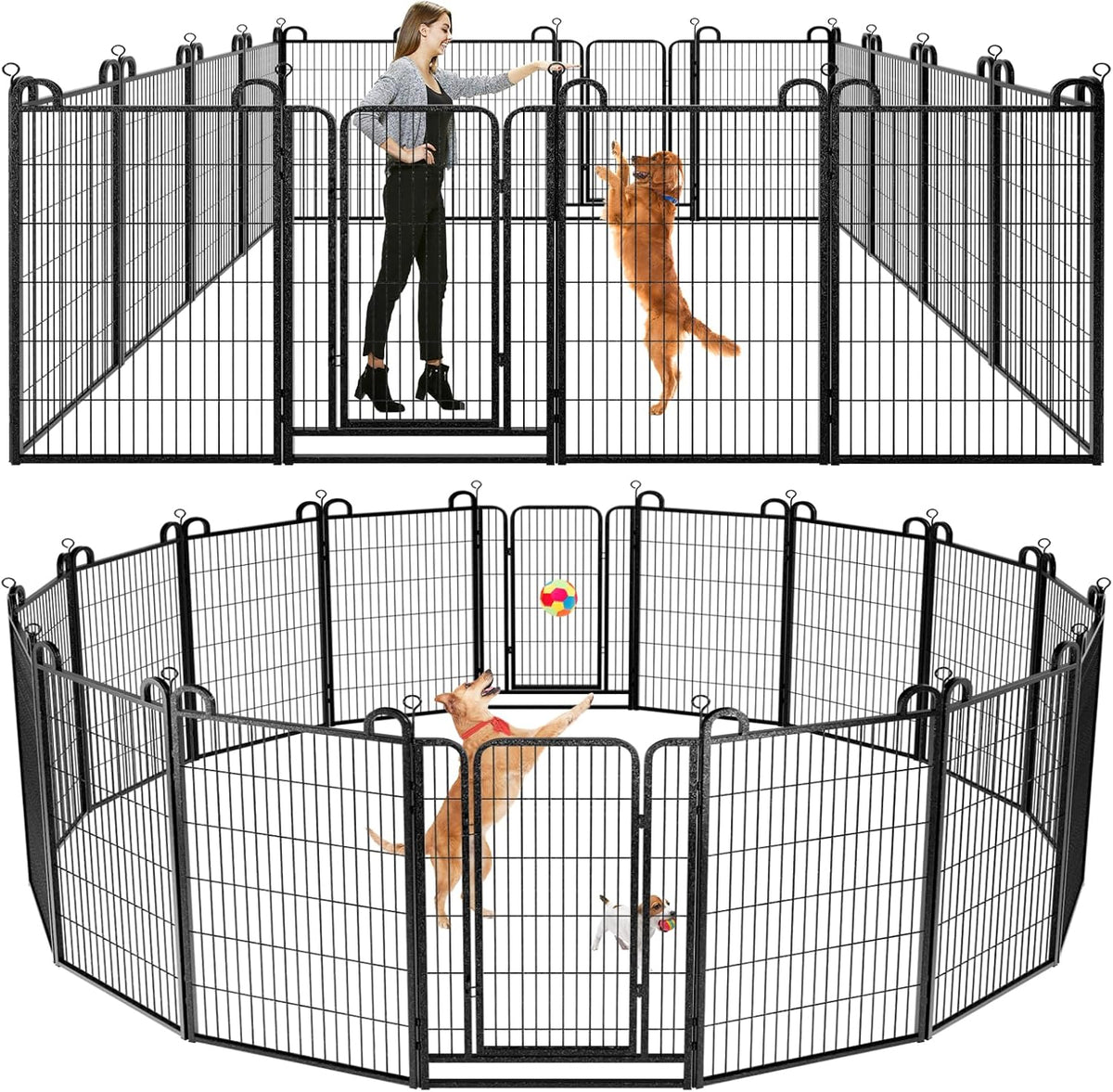 Dog Playpen Outdoor 16 Panels Heavy Duty Dog Fence 47" Height Anti-Rust with Doors Portable for RV