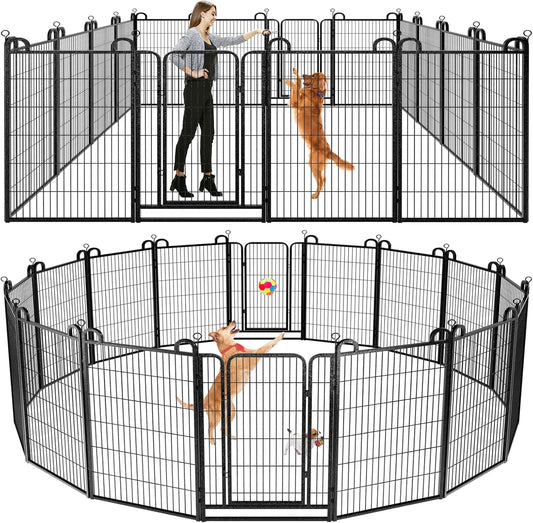 Dog Playpen Outdoor 16 Panels Heavy Duty Dog Fence 47" Height Anti-Rust with Doors Portable for RV