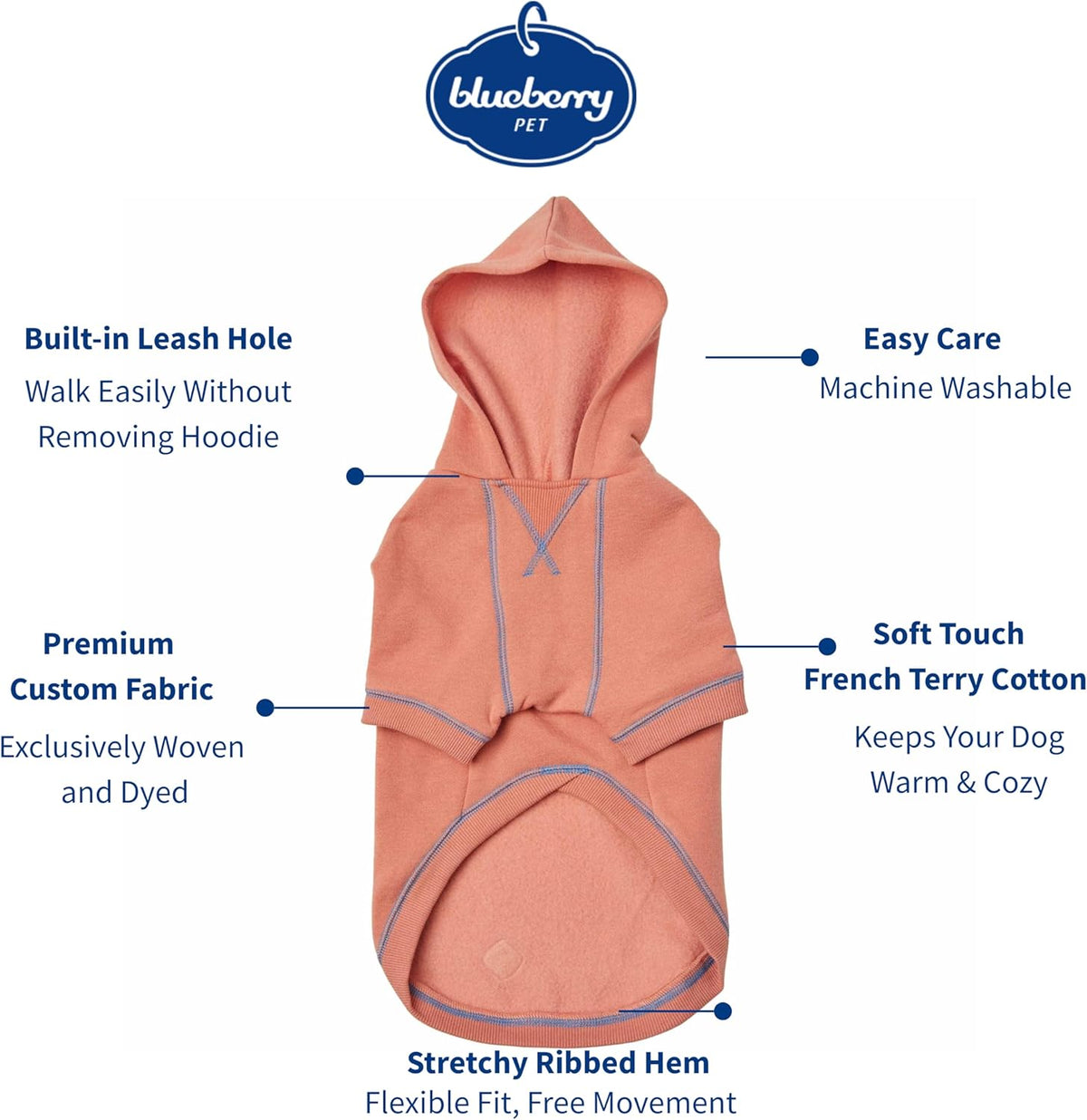 Blueberry Pet Essentials Dog Hoodie – 26 inch, Cotton‑Blend Sweatshirt with Hood, Coral