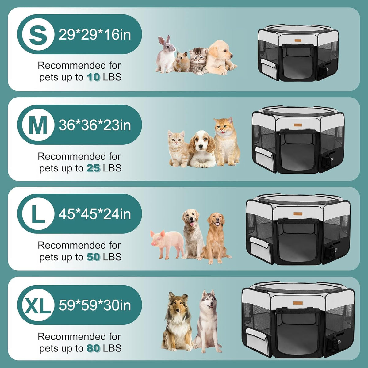 Dog Playpen, Portable Pet Play Pen for Cat, Puppies, Rabbits, Chickens, Foldable Large-Capacity Pet