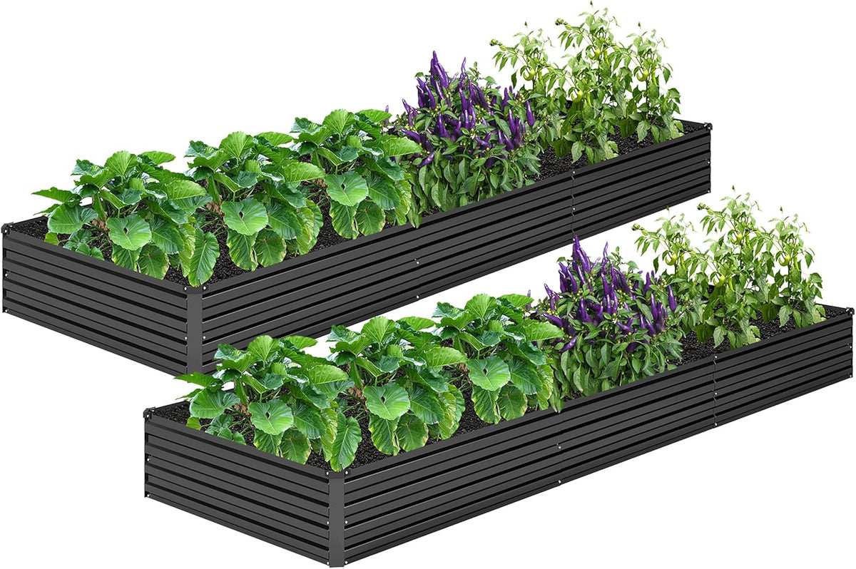 MGNO 2pcs 12x4x1FT Galvanized Raised Garden Bed-Outdoor Planter Box for Vegetables-Metal Garden