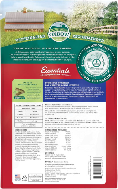 Oxbow Essentials Rabbit Food, Adult Rabbit, Made with Oxbow Timothy Hay, Pet Pellets with Vitamins