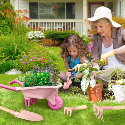 Kids Gardening Tools Outdoor Toys Set Backyard Play with Wheelbarrow Educational STEM Learning
