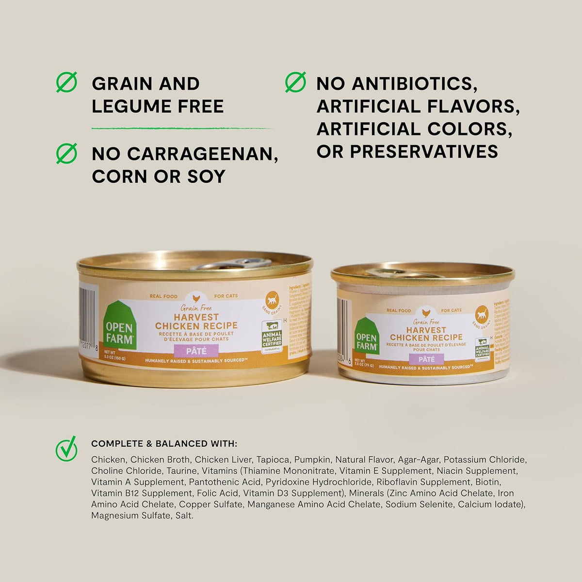 Open Farm Canned Cat Food, Paté for Complete & Balanced Nutrition, Grain-Free and Legume-Free Wet