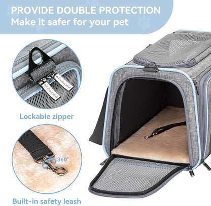 Petsfit Expandable Large Cat Carrier Small Dog Carriers Airline Approved, 17" Lx 11" Wx 11" H