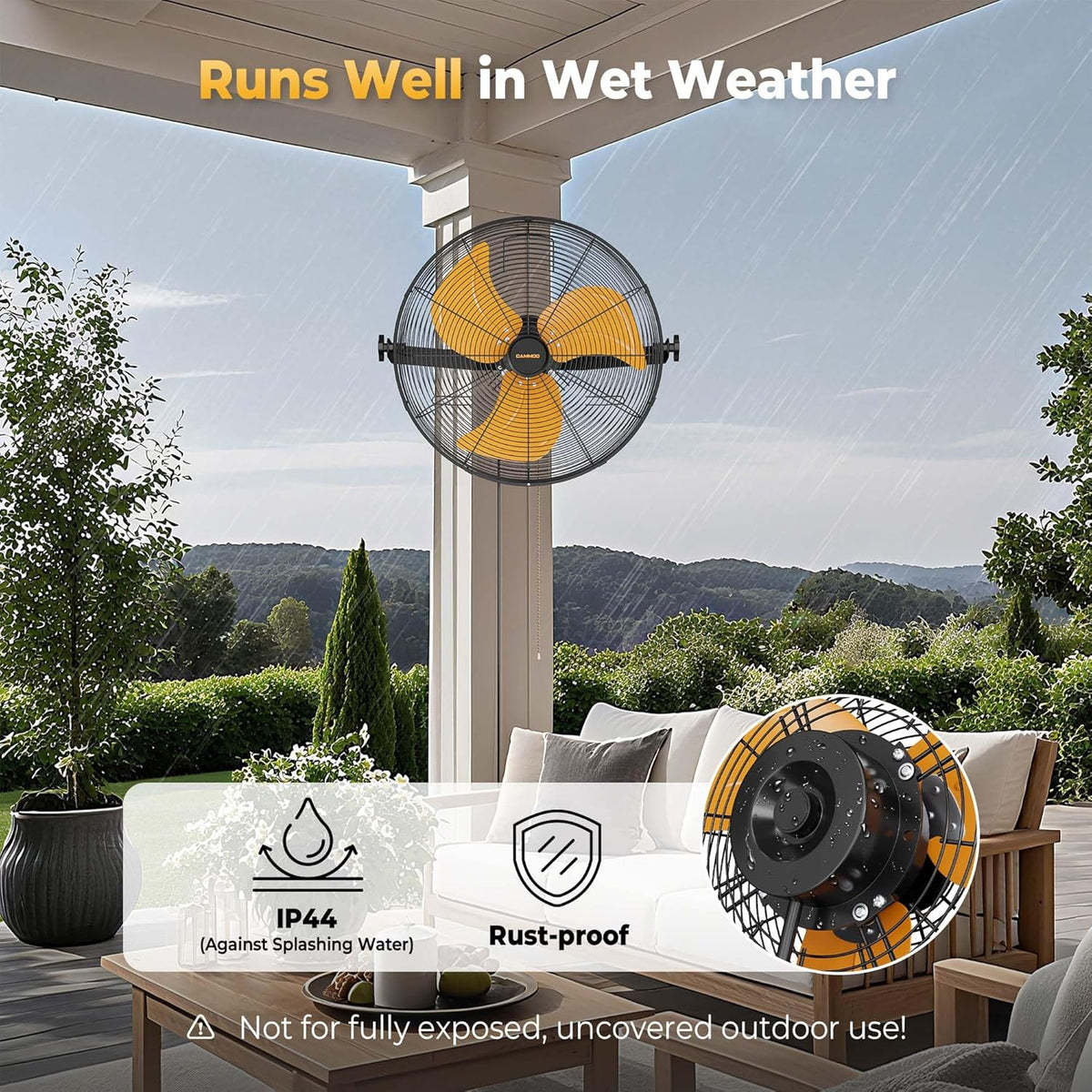 18 Inch Wall Mount Fan, Extended 6.6ft Power Cord, 360° Tilt Adjustment, 3-Speed, IP44 Industrial