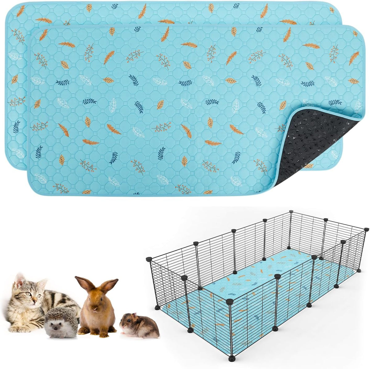 Sunheir 2 Pack Washable Guinea Pig Pee Pads, 24" x 48" Waterproof Reusable Guinea Pig Cage Liners