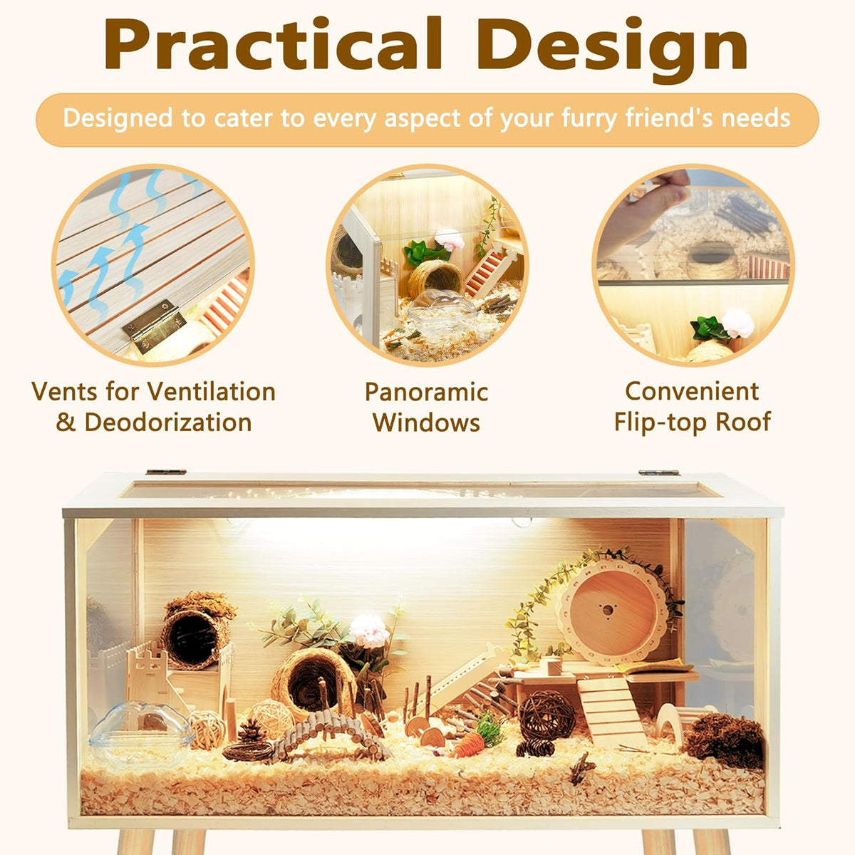 Prolee Hamster Cage Wooden Chew Proof, Extra Large Mice and Rat Habitat Openable Top with Acrylic
