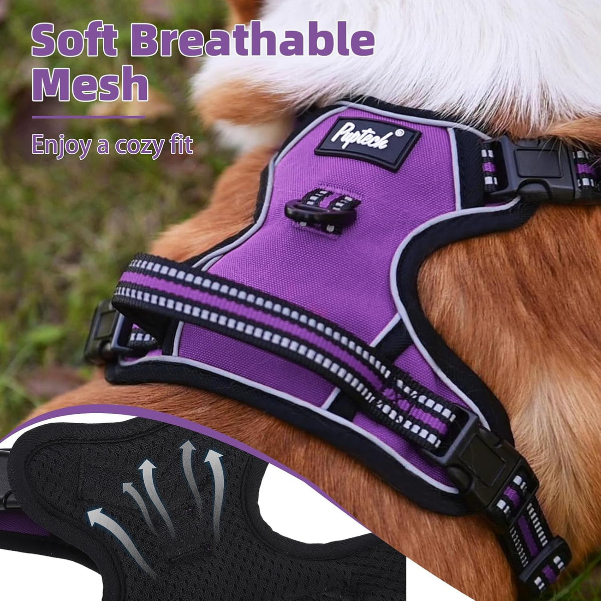 PUPTECK No Pull Dog Harness for Large, Adjustable Reflective Dog Harness with Handle Easy Control