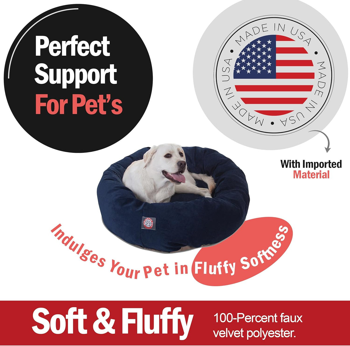 Majestic Pet 40 Inch Micro Velvet Calming Dog Bed Washable – Cozy Soft Round Dog Bed with Spine for