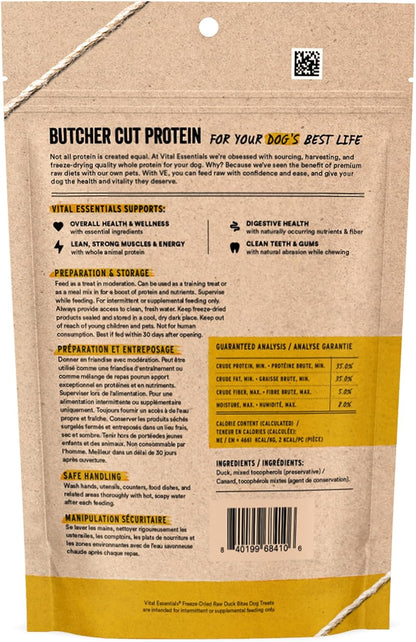 Vital Essentials Duck Bites Dog Treats, 5.5 oz | Freeze-Dried Raw | Single Protein | Premium
