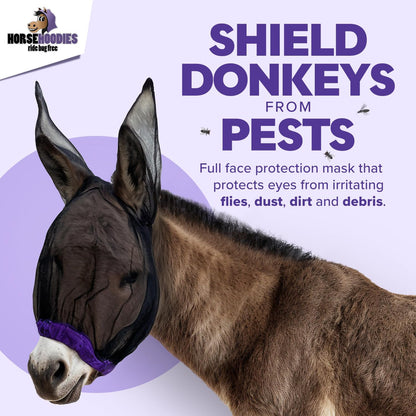 Donkey Fly Mask with Long Ears (Orange) Made in USA - Mule Fly Mask with Ears Protection from
