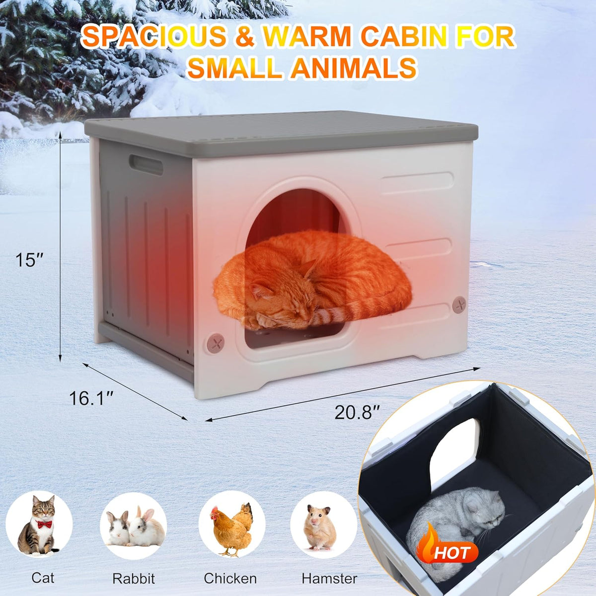 Rockever Plastic Outdoor Indoor Cat House with Insulated Liner, 100% Insulated Feral Cat House for