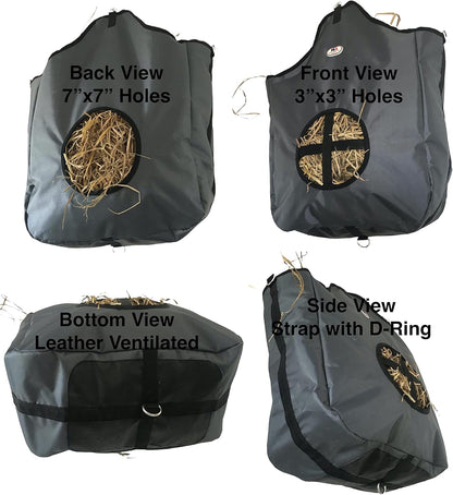 Majestic Ally Nylon Hay Feeder Tote Bag for Horse, Goat, Sheep - Double Sides Open Feed Hole with