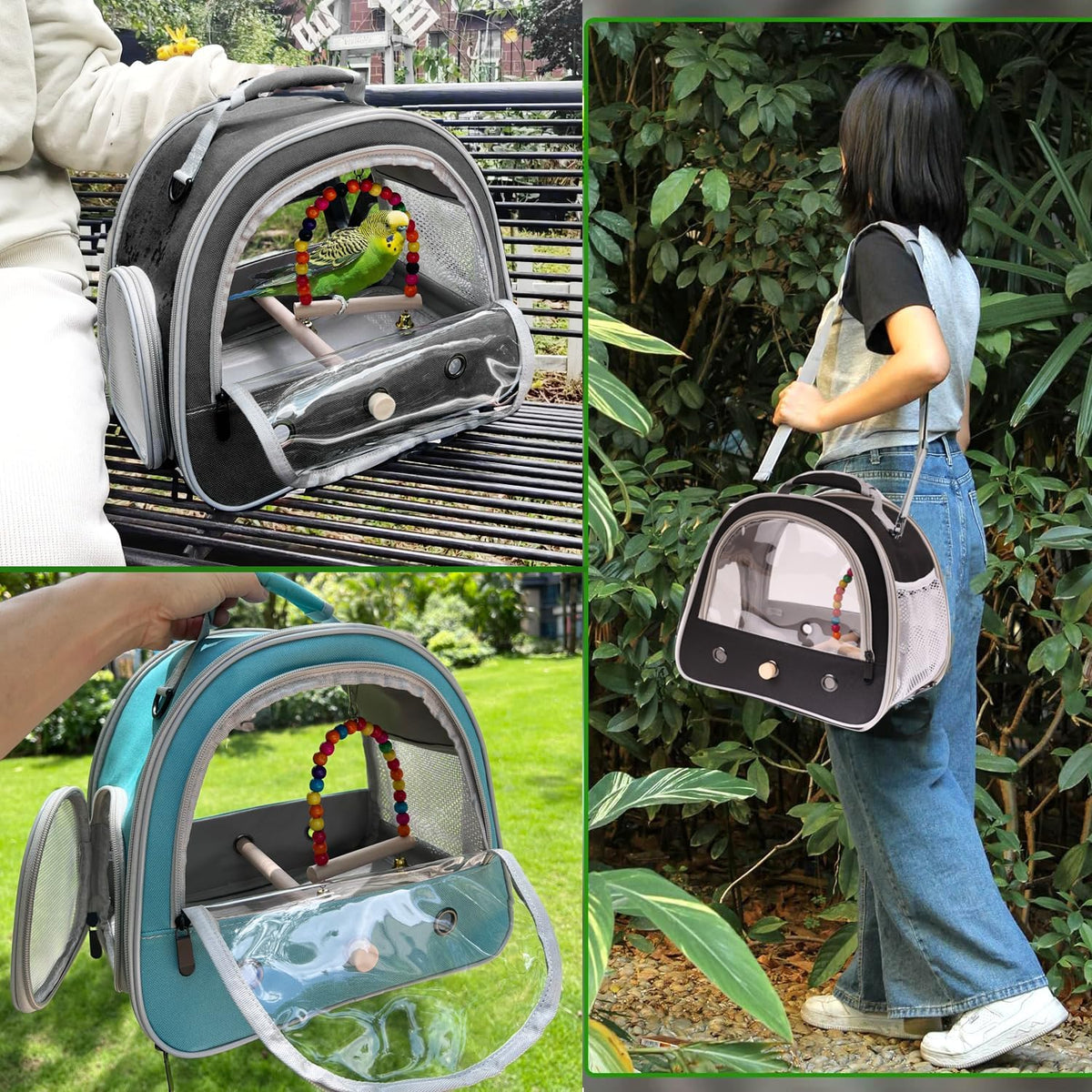 Portable Parrot Travel Cage Carrier with Small Swing Toy&Cage Colorful Toys Set Small Bird Parakeet