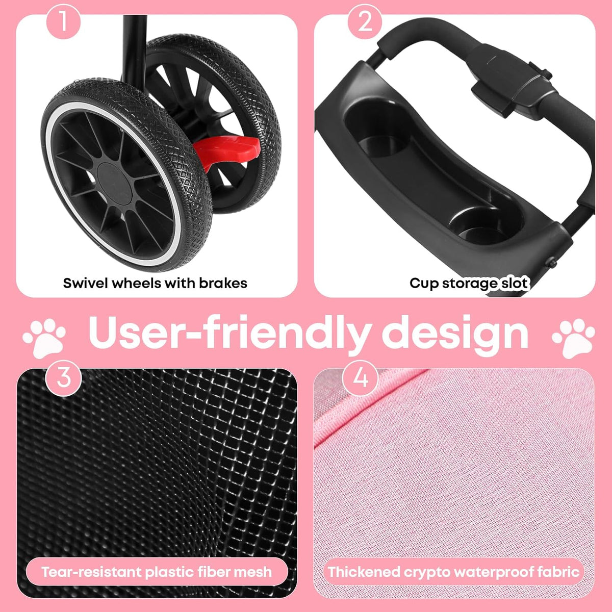 Pet Stroller,Dog Stroller for Small Medium Dogs Cats,3 Wheels,Foldable,with Breathable Mesh