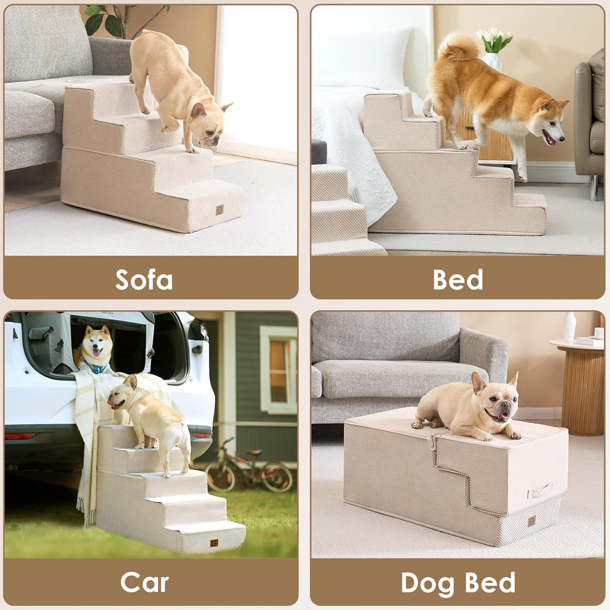 EHEYCIGA Dog Stairs for Bed 18" H, 4-Step Dog Steps for High Bed, Pet Steps for Small Dogs and