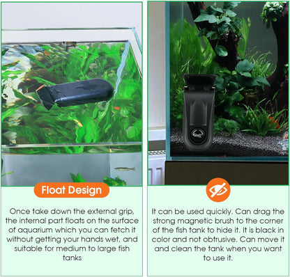 hygger Aquarium Glass Cleaner, Magnetic Fish Tank Cleaner Brush with 2 Aquarium Alg-ae Scrapers