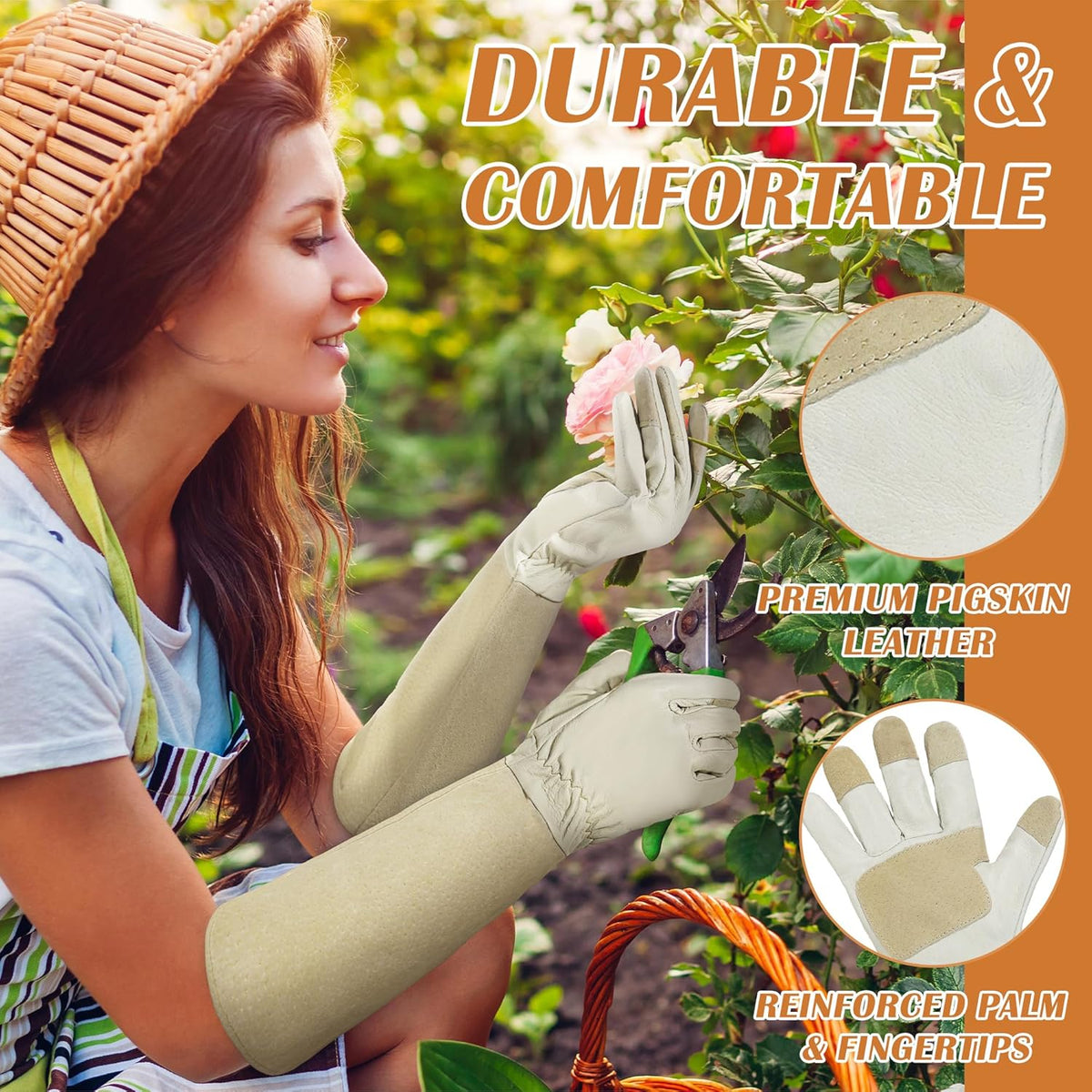 HANDLANDY Rose Pruning Gloves for Men & Women, Long Thorn Proof Gardening Gloves, Breathable