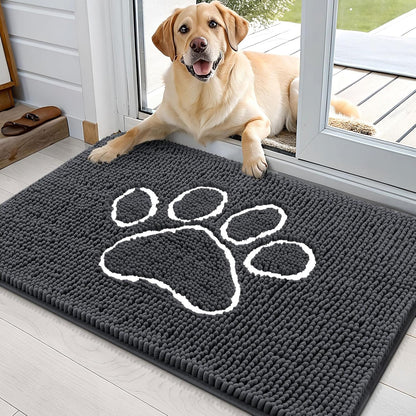 OLANLY Door Mat for Muddy Dog Paws 36x24, Ultra Absorbent Chenille Mud Doormat with Paw Print