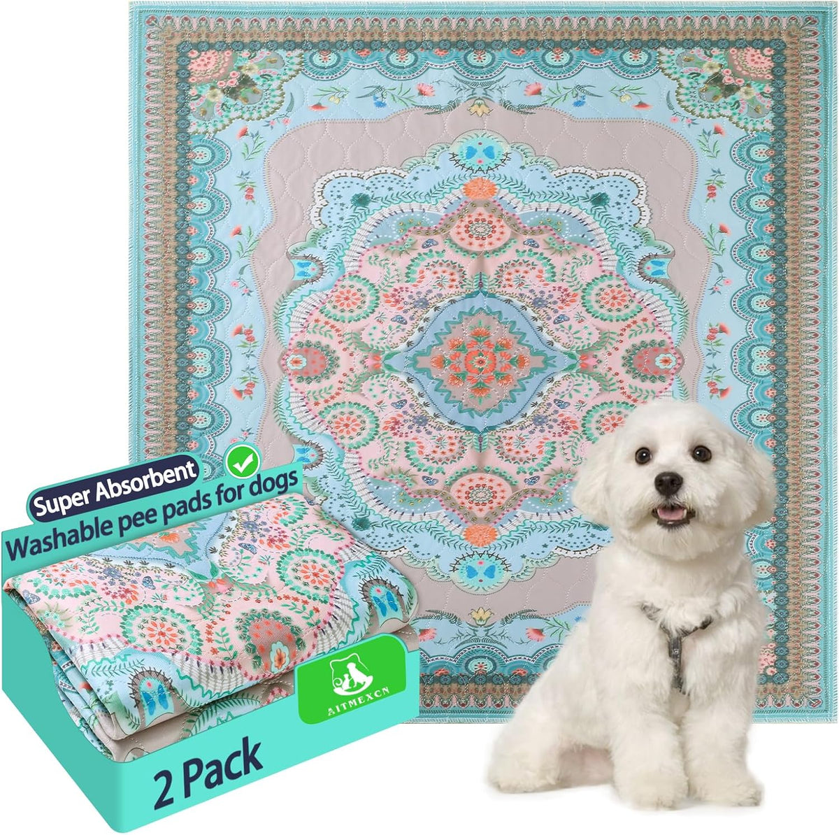Washable Pee Pads for Dogs, 24"x24" 2 Pack Reusable Puppy Pads Pet Training Pads, Super Absorbent