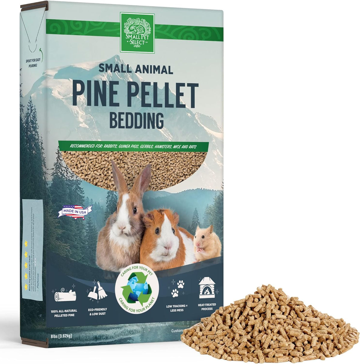 Small Pet Select Pine Pellet Bedding 8lb, Litter Pellets for Rabbit, Guinea Pig, Hamster, Bunny and