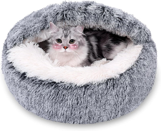Calming Dog Beds & Cat Cave Bed with Hooded Cover,Removable Washable Round Beds for Small Medium