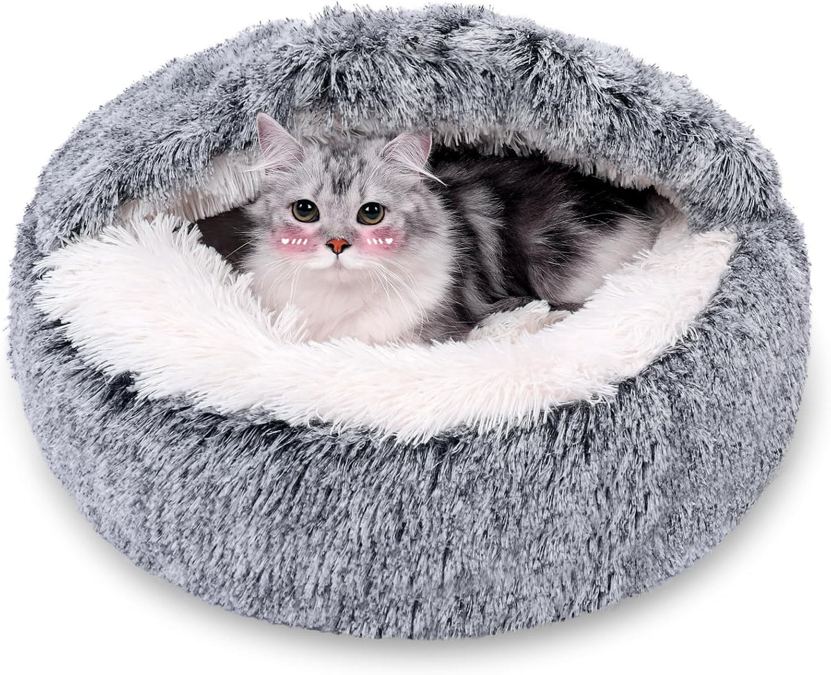 MADDEMCUTE Calming Dog & Cat Cave Bed With Hooded Cover, Removable Washable Round for Small Medium
