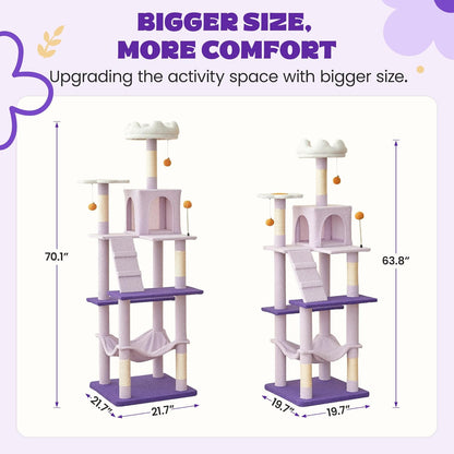 MWPO Flower Large Cat Tree, 70.1-Inch Multi-Level Tall Cat Tower for Indoor Cats, Plush Cat Condo