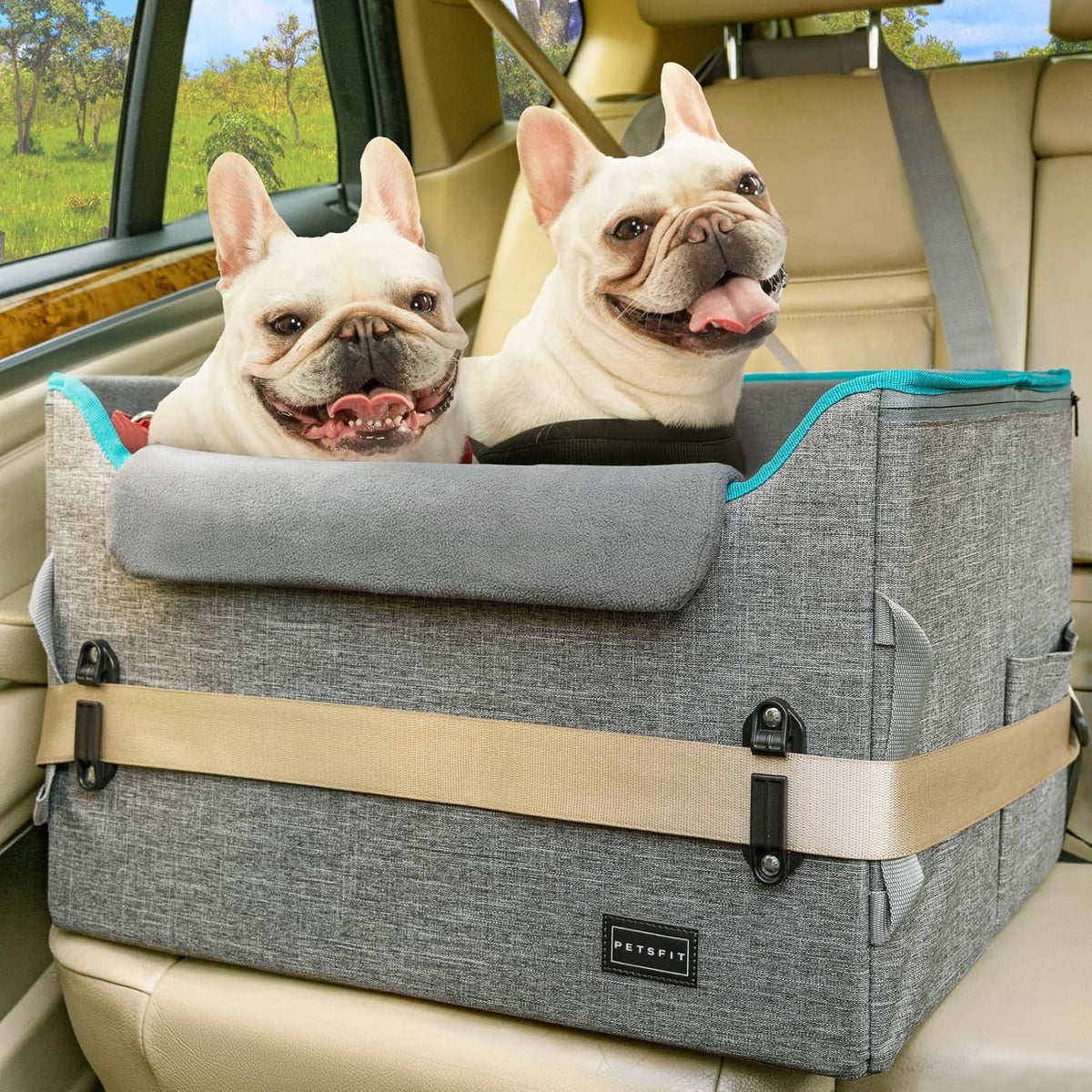 PETSFIT Dog Booster Car Seat for Small/Medium Dogs, Dog Car Seat for Medium Sized Dog with 2