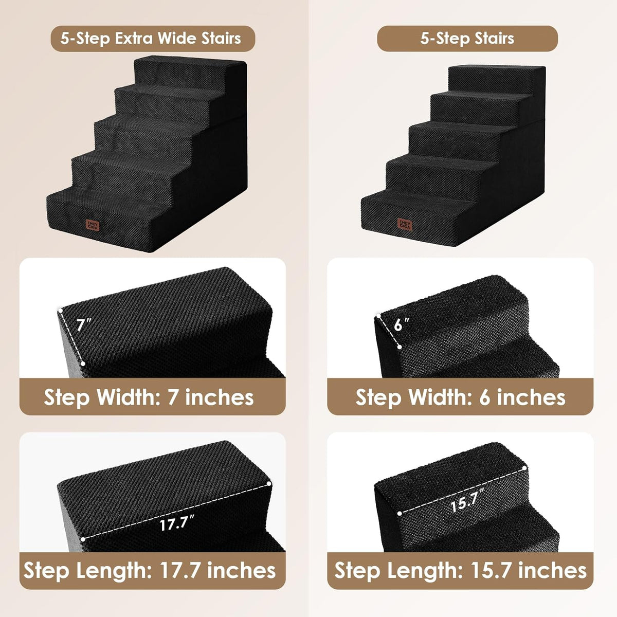 EHEYCIGA Dog Stairs for High Bed 25" H, 5-Step Extra Wide Dog Steps for Bed, Pet Steps for Small