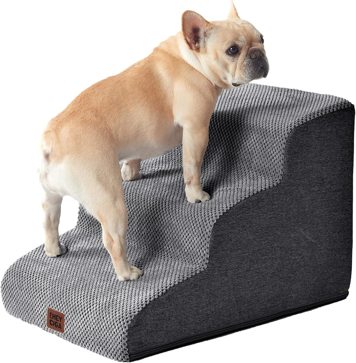 EHEYCIGA Curved Dog Stairs Ramp for Small Dogs 15.7" H, 3-Step Dog Steps for Couch Sofa and Chair