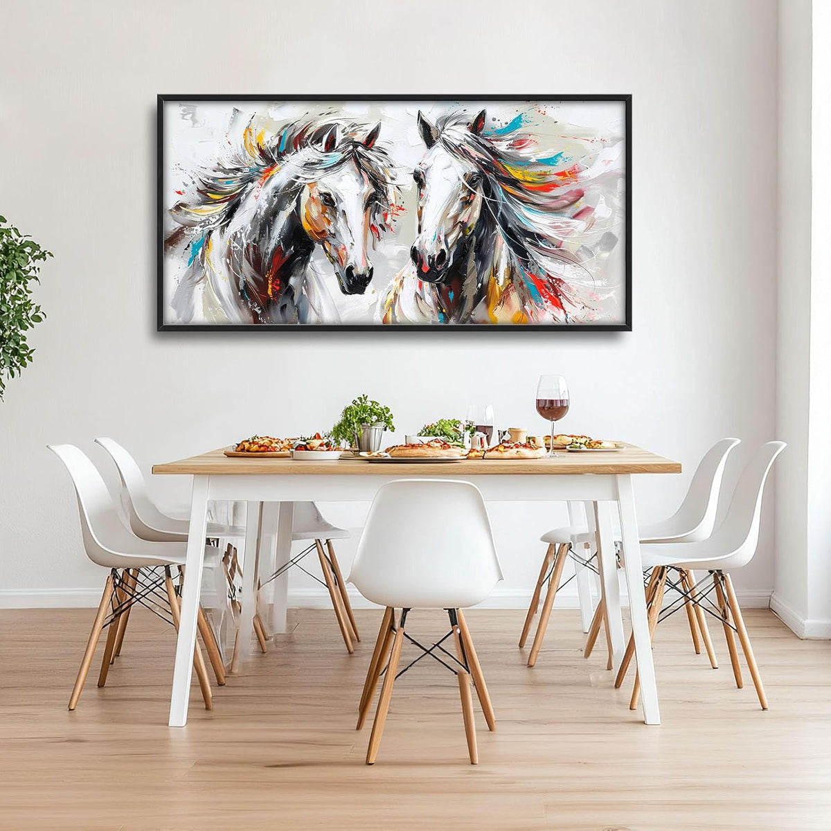 Quorin Horse Large Wall Art White Horse Animal Pictures Wall Decor Colorful Graffiti Canvas Print
